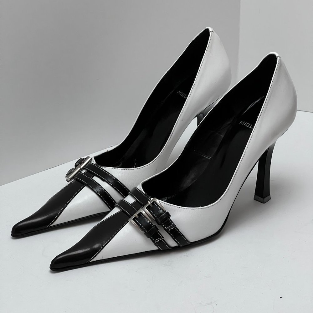 ❤️NEW❤️ Migliorini White Italian Leather Heels Luxury Stiletto Italy Size 37